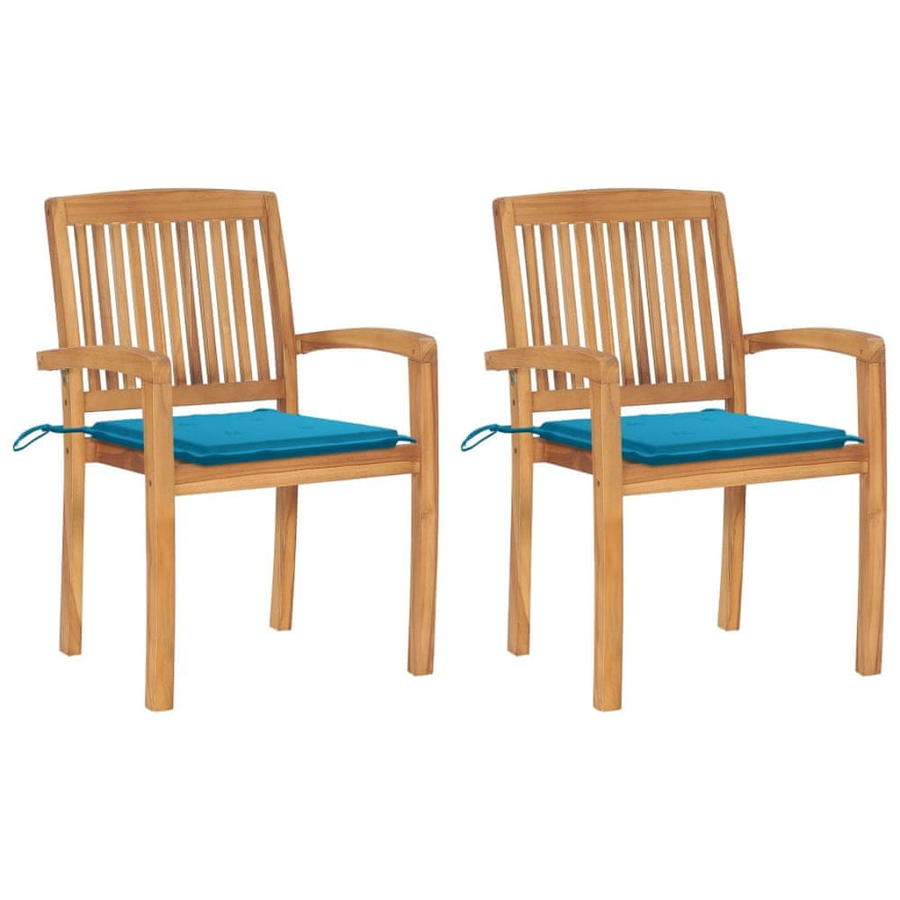 Vidaxl Záhradné stoličky 2 ks, modré podložky, tíkový masív